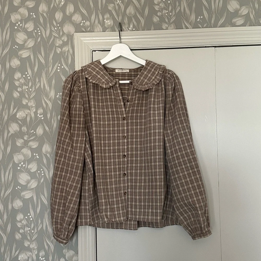 Neuflora Plaid Ruffle Collar Blouse - Picture 1 of 3